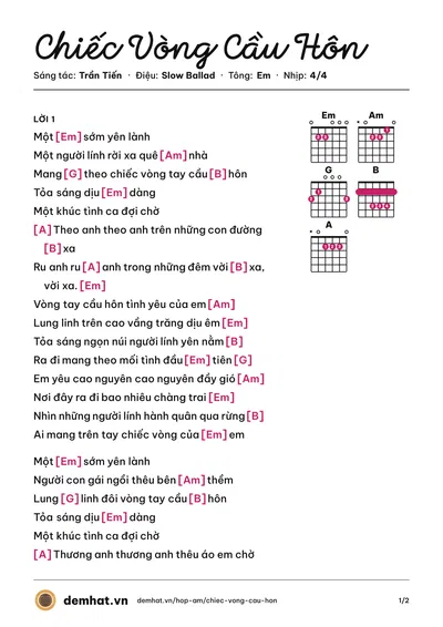 Hợp âm Chiếc Vòng Cầu Hôn (Phương Thanh) – bản nhạc PDF trang 1, tông Em