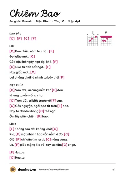 Hợp âm Chiêm Bao (Powerk) – bản nhạc PDF trang 1, tông C