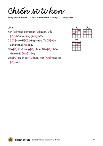 Hợp âm Chiến sĩ tí hon (Antôn Đình Dũng) – bản nhạc PDF trang 1, tông C