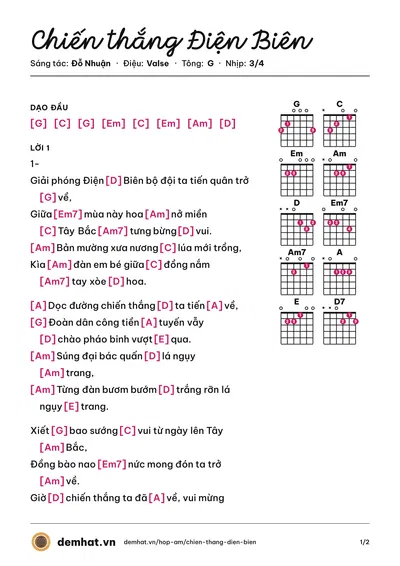 Hợp âm Chiến thắng Điện Biên (Tốp Ca) – bản nhạc PDF trang 1, tông G