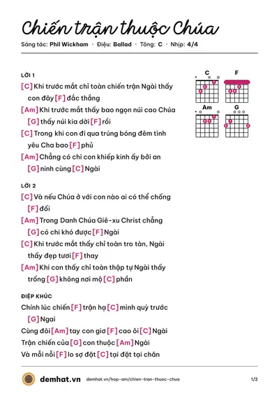 Hợp âm Chiến trận thuộc Chúa (Phil Wickham) – bản nhạc PDF trang 1, tông C