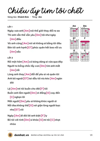 Hợp âm Chiều ấy tim tôi chết (Khánh Đơn) – bản nhạc PDF trang 1, tông Am
