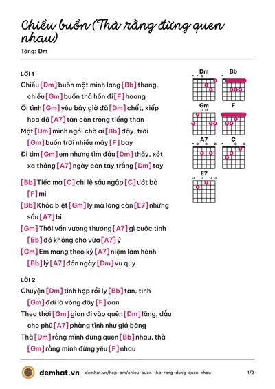 Hợp âm Chiều buồn (Thà rằng đừng quen nhau) (Chế Phong) – bản nhạc PDF trang 1, tông Dm