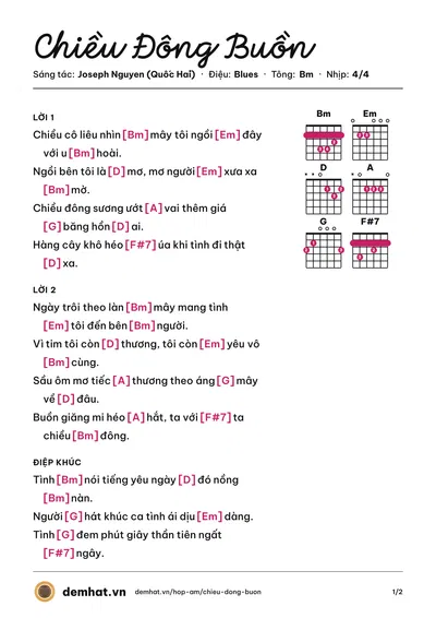 Hợp âm Chiều Đông Buồn (Lê Minh Đức) – bản nhạc PDF trang 1, tông Bm