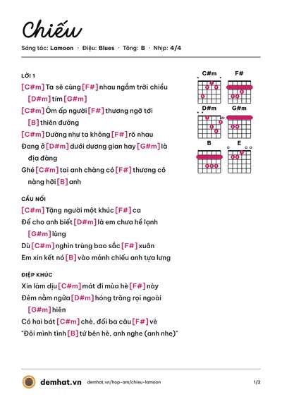 Hợp âm Chiếu (Lamoon) – bản nhạc PDF trang 1, tông B