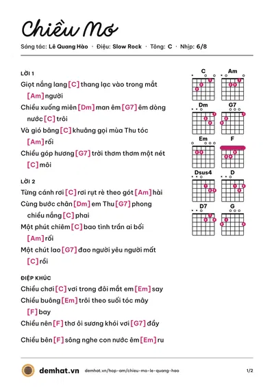 Hợp âm Chiều Mơ (Lê Quang Hào) – bản nhạc PDF trang 1, tông C