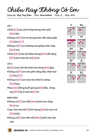 Hợp âm Chiều Nay Không Có Em (Elvis Phương) – bản nhạc PDF trang 1, tông C