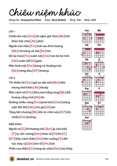 Hợp âm Chiêu niệm khúc (Thu Vàng) – bản nhạc PDF trang 1, tông Cm