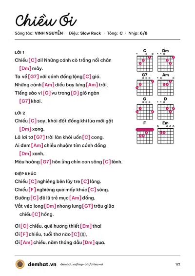 Hợp âm Chiều Ơi (VINH NGUYỄN) – bản nhạc PDF trang 1, tông C