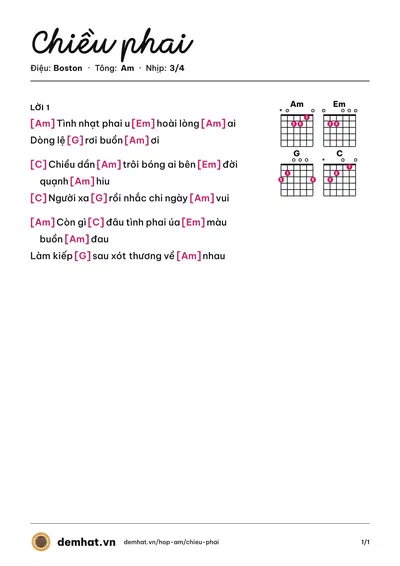 Hợp âm Chiều phai – bản nhạc PDF trang 1, tông Am