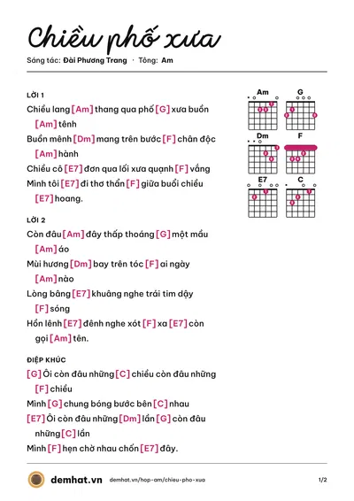 Hợp âm Chiều phố xưa (Đặng Trường Phát) – bản nhạc PDF trang 1, tông Am