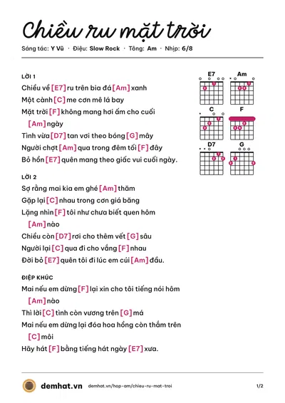 Hợp âm Chiều ru mặt trời (Lệ Thu (trước 75)) – bản nhạc PDF trang 1, tông Am