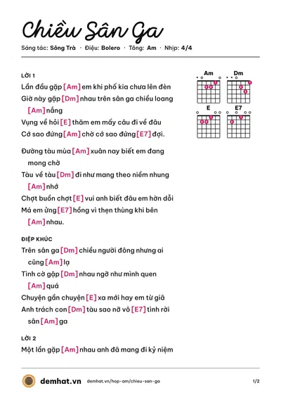 Hợp âm Chiều Sân Ga (Đông Nguyễn) – bản nhạc PDF trang 1, tông Am