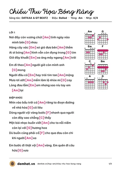 Hợp âm Chiều Thu Họa Bóng Nàng (DATKAA) – bản nhạc PDF trang 1, tông Am