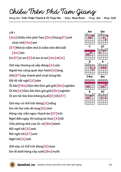 Hợp âm Chiều Trên Phá Tam Giang (Thế Sơn) – bản nhạc PDF trang 1, tông Am
