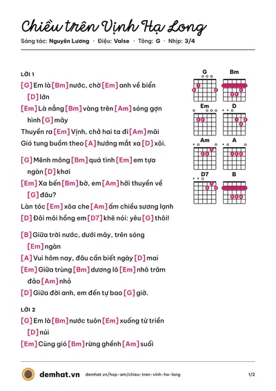 Hợp âm Chiều trên Vịnh Hạ Long (Nguyên Lương) – bản nhạc PDF trang 1, tông G