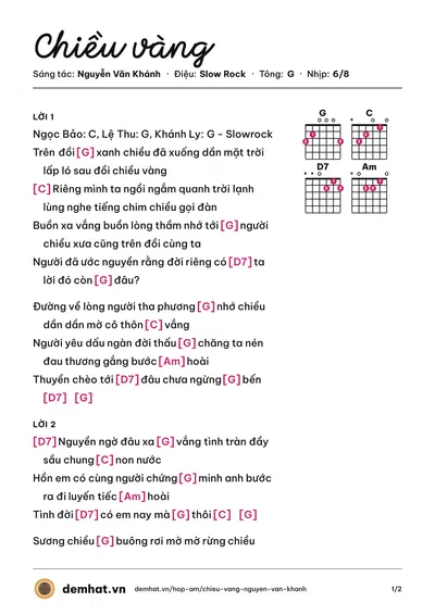 Hợp âm Chiều vàng (Khánh Ly) – bản nhạc PDF trang 1, tông G