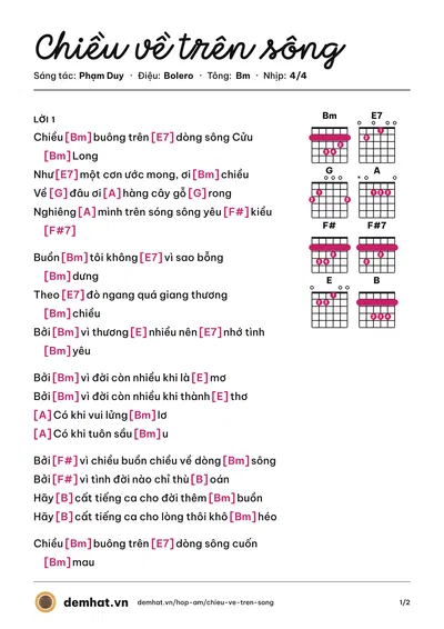 Hợp âm Chiều về trên sông (Đức Tuấn) – bản nhạc PDF trang 1, tông Bm