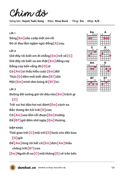 Hợp âm Chìm đò (Lâm Gia Minh) – bản nhạc PDF trang 1, tông Em