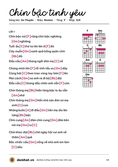 Hợp âm Chín bậc tình yêu (Thu Hương) – bản nhạc PDF trang 1, tông F