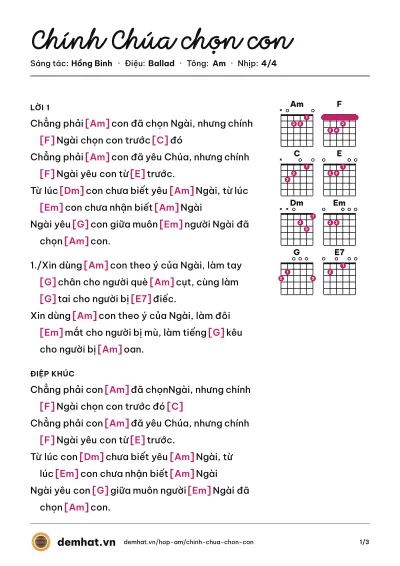 Hợp âm Chính Chúa chọn con (Hoàng Thy) – bản nhạc PDF trang 1, tông Am