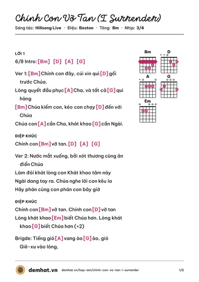 Hợp âm Chính Con Vỡ Tan (I Surrender) (Hillsong Live) – bản nhạc PDF trang 1, tông Bm