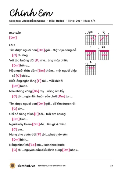 Hợp âm Chính Em (Lương Bằng Quang) – bản nhạc PDF trang 1, tông Dm