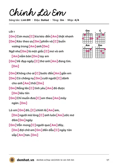 Hợp âm Chính Là Em (Linh BM) – bản nhạc PDF trang 1, tông Gm