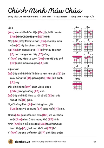 Hợp âm Chính Mình Máu Chúa (Ái Trinh) – bản nhạc PDF trang 1, tông Am