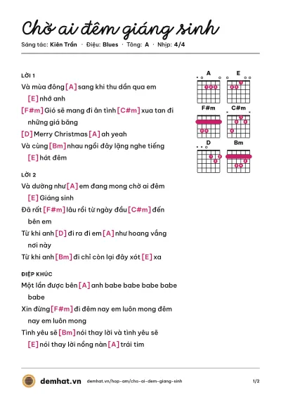 Hợp âm Chờ ai đêm giáng sinh (Hẳng BingBoong) – bản nhạc PDF trang 1, tông A
