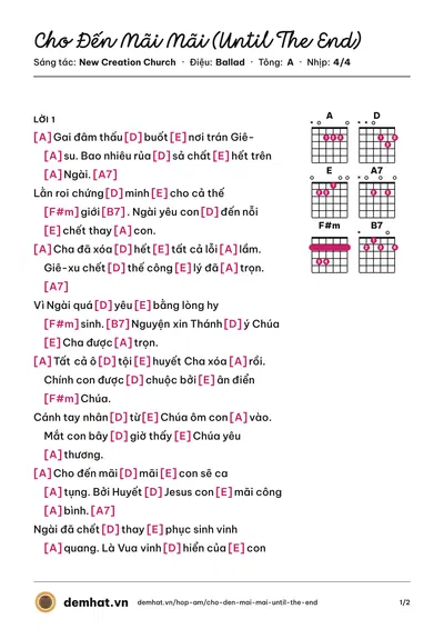 Hợp âm Cho Đến Mãi Mãi (Until The End) (New Creation Church) – bản nhạc PDF trang 1, tông A