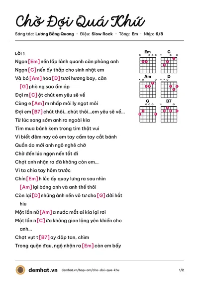 Hợp âm Chờ Đợi Quá Khứ (Lương Bằng Quang) – bản nhạc PDF trang 1, tông Em