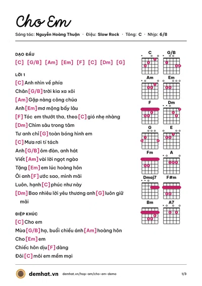 Hợp âm Cho Em (Thuận Hoàng) – bản nhạc PDF trang 1, tông C