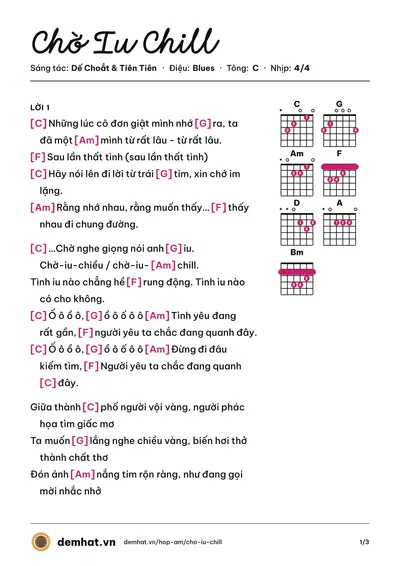 Hợp âm Chờ Iu Chill (Dế Choắt) – bản nhạc PDF trang 1, tông C
