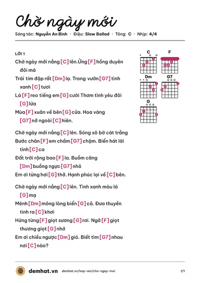 Hợp âm Chờ ngày mới (Phương Thùy) – bản nhạc PDF trang 1, tông C