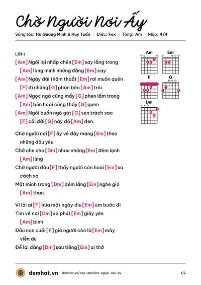 Hợp âm Chờ Người Nơi Ấy (Uyên Linh) – bản nhạc PDF trang 1, tông Am