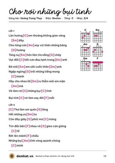 Hợp âm Cho rơi những bụi tình (Thanh Hà) – bản nhạc PDF trang 1, tông C