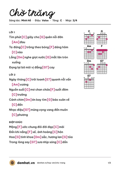Hợp âm Chờ trăng (Thanh Huyền) – bản nhạc PDF trang 1, tông C