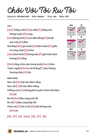 Hợp âm Chới Với Tôi Ru Tôi (Hà Anh Tuấn) – bản nhạc PDF trang 1, tông Am