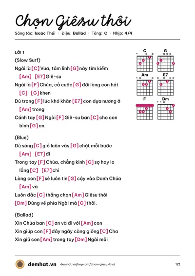 Hợp âm Chọn Giêsu thôi (Isaac Thái) – bản nhạc PDF trang 1, tông C