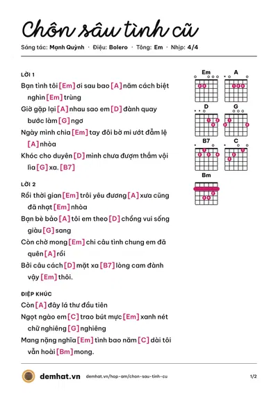 Hợp âm Chôn sâu tình cũ (Mạnh Quỳnh) – bản nhạc PDF trang 1, tông Em