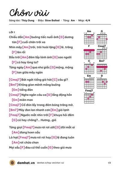 Hợp âm Chôn vùi (Thùy Dung) – bản nhạc PDF trang 1, tông Am