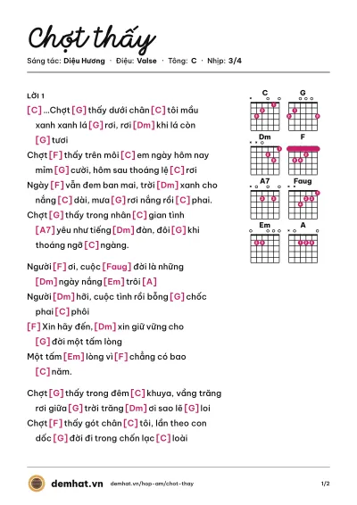 Hợp âm Chợt thấy (Quang Dũng) – bản nhạc PDF trang 1, tông C