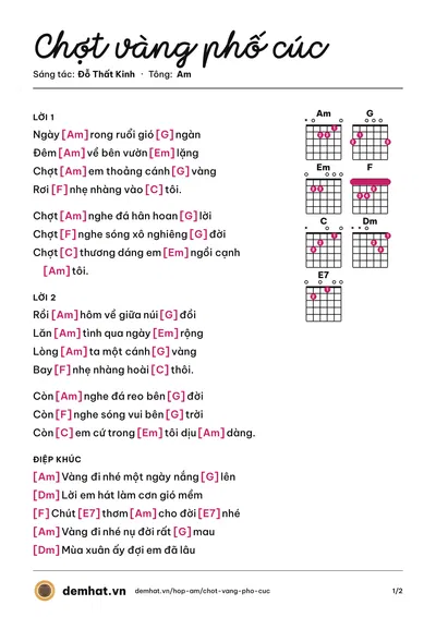 Hợp âm Chợt vàng phố cúc (Đỗ Thất Kinh) – bản nhạc PDF trang 1, tông Am