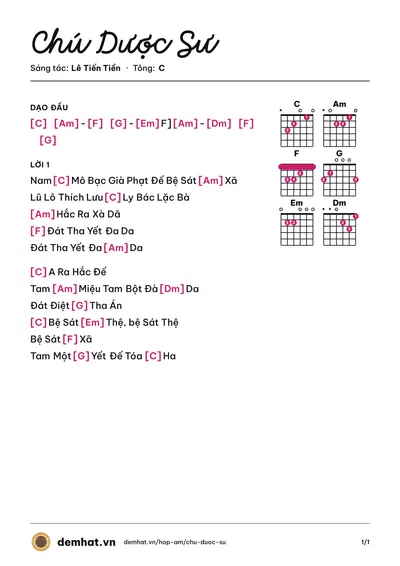 Hợp âm Chú Dược Sư (Kim Linh) – bản nhạc PDF trang 1, tông C
