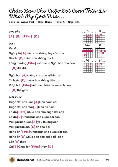 Hợp âm Chúa Ban Cho Cuộc Đời Con (This Is What My God Has For Me) (Hannah Thái) – bản nhạc PDF trang 1, tông A