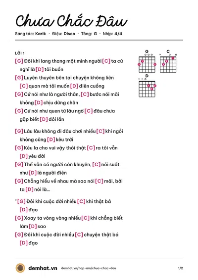 Hợp âm Chưa Chắc Đâu (Karik) – bản nhạc PDF trang 1, tông G