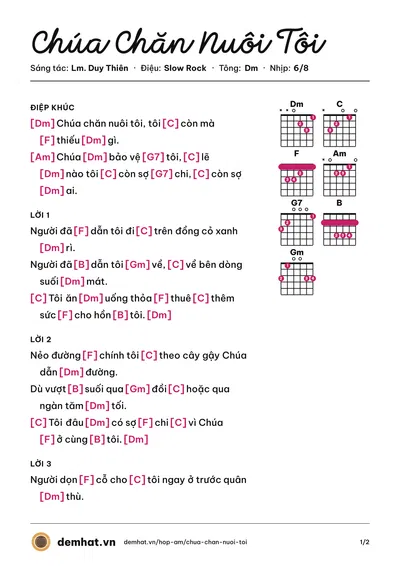 Hợp âm Chúa Chăn Nuôi Tôi (Phương Thảo) – bản nhạc PDF trang 1, tông Dm