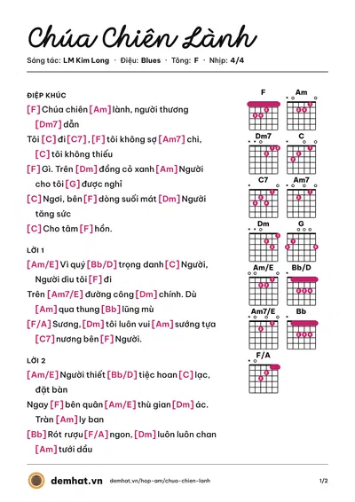 Hợp âm Chúa Chiên Lành (LM Kim Long) – bản nhạc PDF trang 1, tông F