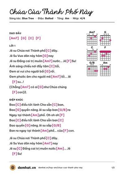 Hợp âm Chúa Của Thành Phố Này (Isaac Thái) – bản nhạc PDF trang 1, tông Am